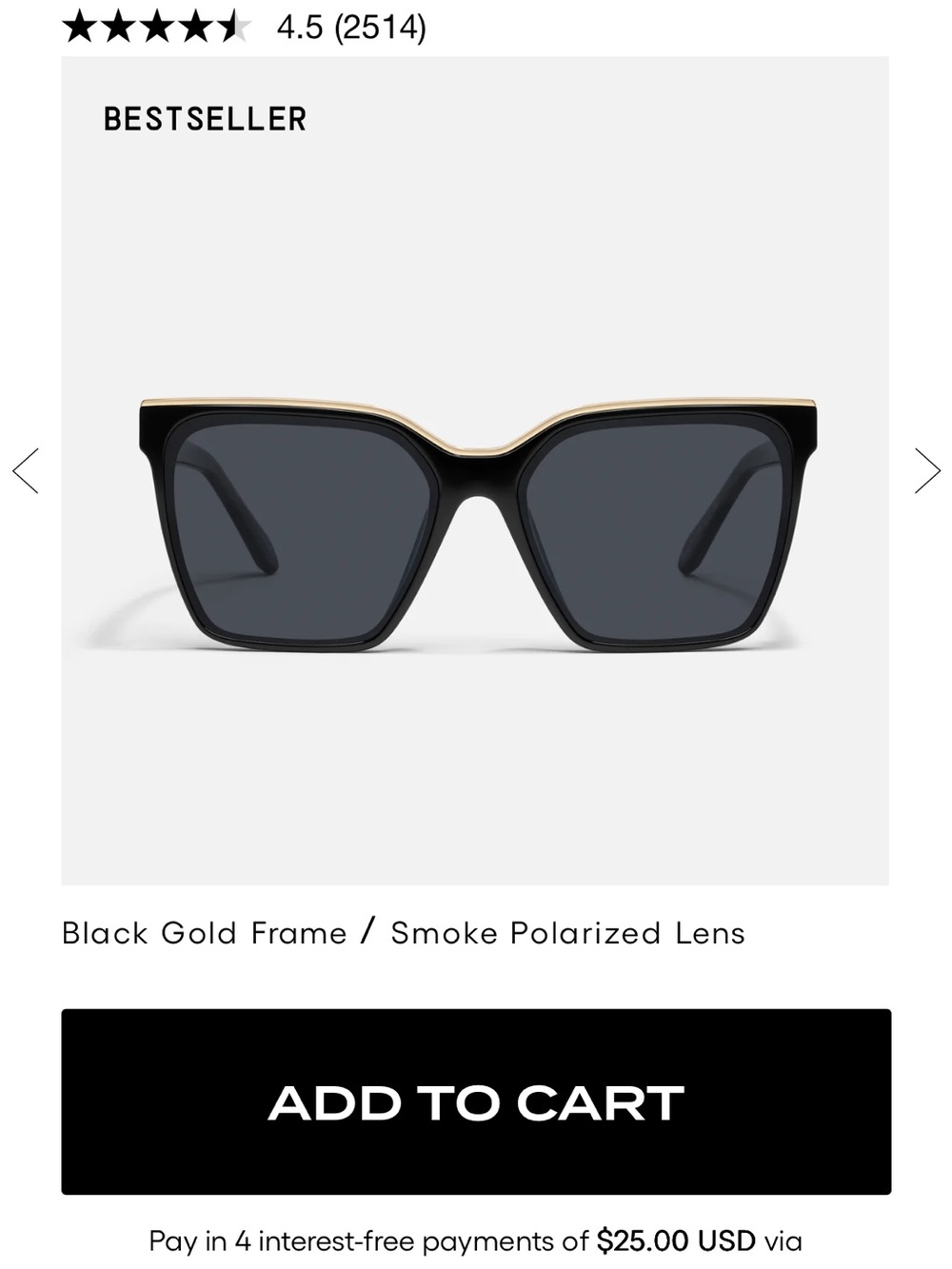 Quay Australia Black and Gold Square Sunglasses